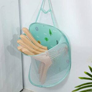 Mesh Hanging Popup Laundry Hamper, Foldable Pop-up Mesh Hamper Dirty Clothes Basket With Carry Handles Easy to Open and Fold Flat for Storage, Odors & Moisture Proof (Green)