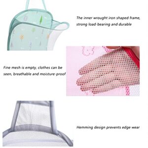 Mesh Hanging Popup Laundry Hamper, Foldable Pop-up Mesh Hamper Dirty Clothes Basket With Carry Handles Easy to Open and Fold Flat for Storage, Odors & Moisture Proof (Green)