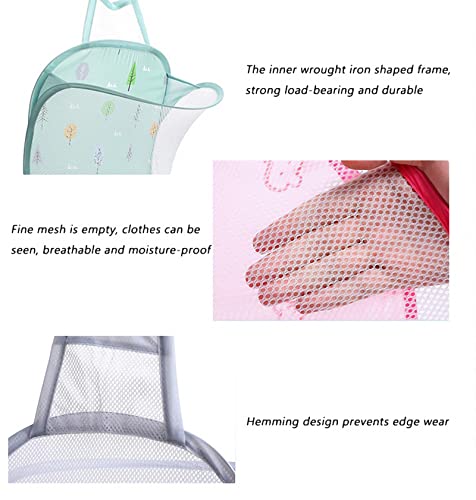 Mesh Hanging Popup Laundry Hamper, Foldable Pop-up Mesh Hamper Dirty Clothes Basket With Carry Handles Easy to Open and Fold Flat for Storage, Odors & Moisture Proof (Green)