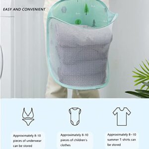 Mesh Hanging Popup Laundry Hamper, Foldable Pop-up Mesh Hamper Dirty Clothes Basket With Carry Handles Easy to Open and Fold Flat for Storage, Odors & Moisture Proof (Green)