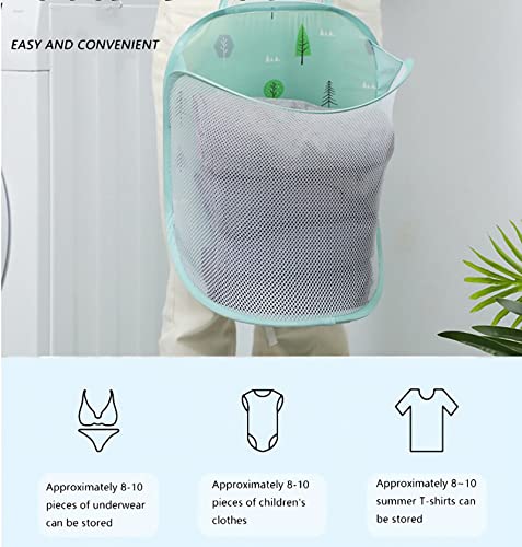 Mesh Hanging Popup Laundry Hamper, Foldable Pop-up Mesh Hamper Dirty Clothes Basket With Carry Handles Easy to Open and Fold Flat for Storage, Odors & Moisture Proof (Green)