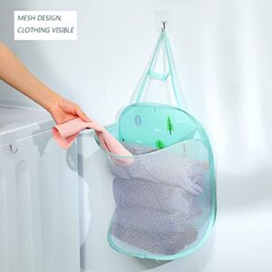 Mesh Hanging Popup Laundry Hamper, Foldable Pop-up Mesh Hamper Dirty Clothes Basket With Carry Handles Easy to Open and Fold Flat for Storage, Odors & Moisture Proof (Green)