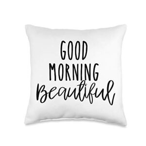 bossy girl designs good morning beautiful throw pillow, 16x16, multicolor
