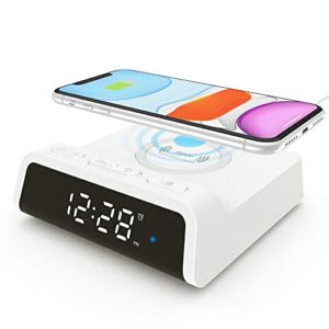alarm clock with 15w fast wireless charging pad, snooze alarm clock with 4 brightness 12/24h,compatible with iphone,galaxy, samsung,lg,android,airpods wireless charger for bedroom,additional usb port
