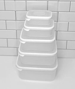 helsim white 10-piece containers set with lids for storage, lunch, and meal prep, dishwasher & microwave safe