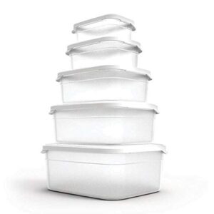 Helsim White 10-Piece Containers Set with Lids for Storage, Lunch, and Meal Prep, Dishwasher & Microwave Safe