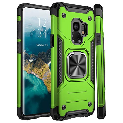 IKAZZ Galaxy S9 Case,Samsung S9 Cover Dual Layer Soft Flexible TPU and Hard PC Anti-Slip Full-Body Rugged Protective Phone Case with Magnetic Kickstand for Samsung Galaxy S9 Green