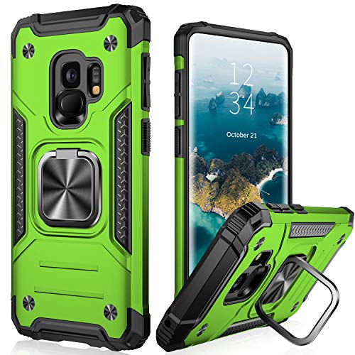 IKAZZ Galaxy S9 Case,Samsung S9 Cover Dual Layer Soft Flexible TPU and Hard PC Anti-Slip Full-Body Rugged Protective Phone Case with Magnetic Kickstand for Samsung Galaxy S9 Green