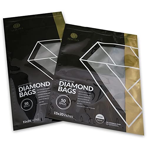 SEZONS - Diamond Bags - Black/Clear - Vacuum Sealing bags 5mil - 50 bags (11x24, Black/Clear)