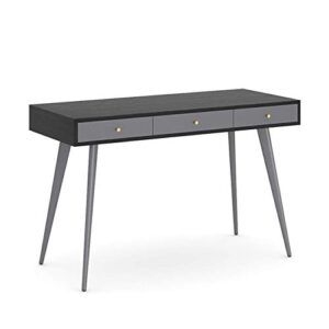 easytour mid century desk, 47" home office desk with 3 drawers, wooden computer workstation modern writing table with metal legs, easy assembly (black+grey)