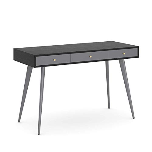 EASYTOUR Mid Century Desk, 47" Home Office Desk with 3 Drawers, Wooden Computer Workstation Modern Writing Table with Metal Legs, Easy Assembly (Black+Grey)