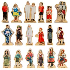the freckled frog people around the world - set of 18 - ages 1+ - wooden blocks for toddlers - includes people from 18 countries - double-sided