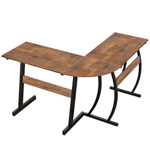 qeeig l shaped desk for small space corner computer desks writing table farmhouse home office bedroom study work pc des pc laptop workstation, 49 inch, rustic brown (ld011-023bn)