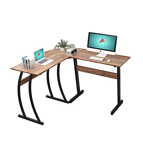 QEEIG L Shaped Desk for Small Space Corner Computer Desks Writing Table Farmhouse Home Office Bedroom Study Work PC Des PC Laptop Workstation, 49 inch, Rustic Brown (LD011-023BN)