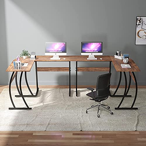 QEEIG L Shaped Desk for Small Space Corner Computer Desks Writing Table Farmhouse Home Office Bedroom Study Work PC Des PC Laptop Workstation, 49 inch, Rustic Brown (LD011-023BN)