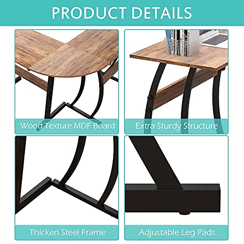 QEEIG L Shaped Desk for Small Space Corner Computer Desks Writing Table Farmhouse Home Office Bedroom Study Work PC Des PC Laptop Workstation, 49 inch, Rustic Brown (LD011-023BN)