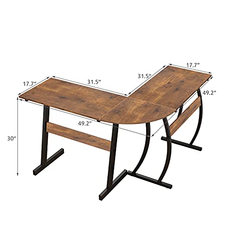 QEEIG L Shaped Desk for Small Space Corner Computer Desks Writing Table Farmhouse Home Office Bedroom Study Work PC Des PC Laptop Workstation, 49 inch, Rustic Brown (LD011-023BN)