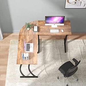 QEEIG L Shaped Desk for Small Space Corner Computer Desks Writing Table Farmhouse Home Office Bedroom Study Work PC Des PC Laptop Workstation, 49 inch, Rustic Brown (LD011-023BN)