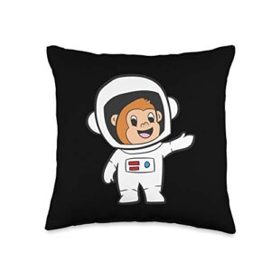 cute monkey gifts and tees funny astronaut space travel baby monkey throw pillow, 16x16, multicolor