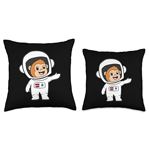 Cute Monkey Gifts And Tees Funny Astronaut Space Travel Baby Monkey Throw Pillow, 16x16, Multicolor