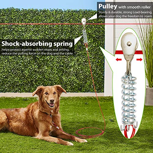 Heavy Duty Aerial Dog Tie Out Trolley System for Small to Large Dogs - Dog Run Cable 100ft /75ft /50ft Dog Zipline with 10ft Dog Runner Cable for Yard Camping