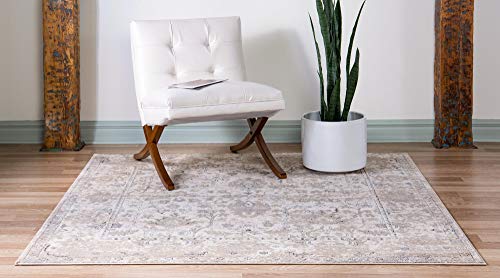 Rugs.com Oregon Collection Rug – 4 Ft Square Ivory Low-Pile Rug Perfect for Living Rooms, Kitchens, Entryways