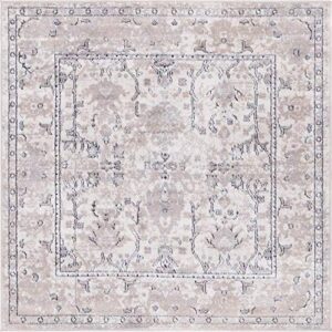 Rugs.com Oregon Collection Rug – 4 Ft Square Ivory Low-Pile Rug Perfect for Living Rooms, Kitchens, Entryways