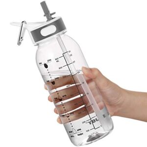 jimacro water bottle, bottled joy 1 litre water bottle with straw and handle bpa-free, 32 oz daily water intake bottle with time markings tracker to remind the drinking time, ideal for hydration