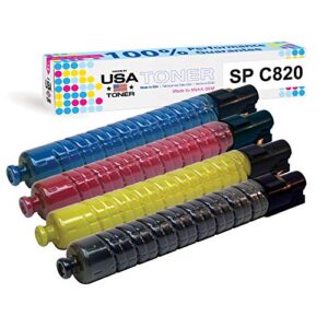 made in usa toner compatible replacement for ricoh sp c820 sp c821 821026, 821027, 821028, 821029(black, cyan, yellow, magenta, 4 pack)