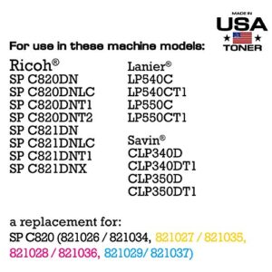 MADE IN USA TONER Compatible Replacement for Ricoh SP C820 SP C821 821026, 821027, 821028, 821029(Black, Cyan, Yellow, Magenta, 4 Pack)