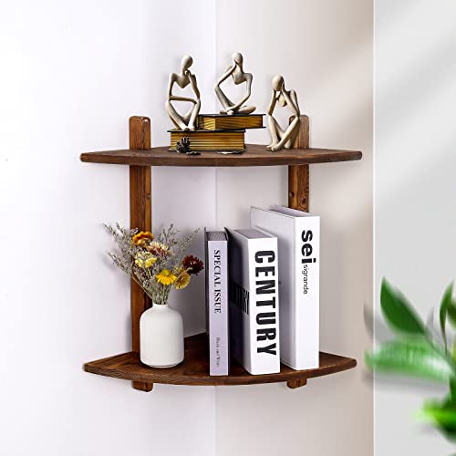 OUEEGER Floating Corner Shelf, Wood Corner Shelves Floating Wall Mounted, Small Book Corner Shelves for Living Room, Bedroom, Kitchen