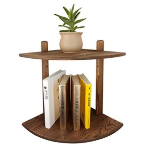 OUEEGER Floating Corner Shelf, Wood Corner Shelves Floating Wall Mounted, Small Book Corner Shelves for Living Room, Bedroom, Kitchen