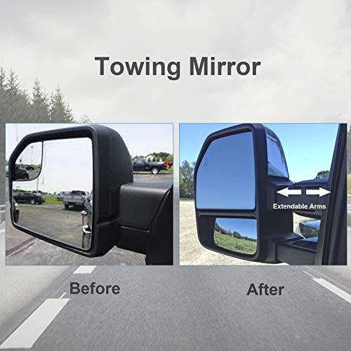 Adanz Towing Mirrors fit for 2015 2016 2017 2018 2019 2020 Ford F150 Pickup Truck LED Turn Signal Lights Temperature Sensor Heated Defrost Power Glass Foldaway 8 Pin Plug
