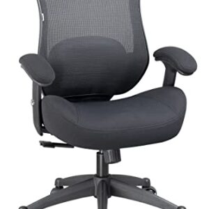 LONGBOSS Office Chair Ergonomic Computer Desk Mesh Chair, Back Waist Cushion and Height Adjustable Armrest - blk