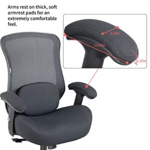LONGBOSS Office Chair Ergonomic Computer Desk Mesh Chair, Back Waist Cushion and Height Adjustable Armrest - blk