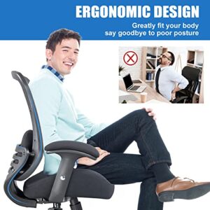 LONGBOSS Office Chair Ergonomic Computer Desk Mesh Chair, Back Waist Cushion and Height Adjustable Armrest - blk