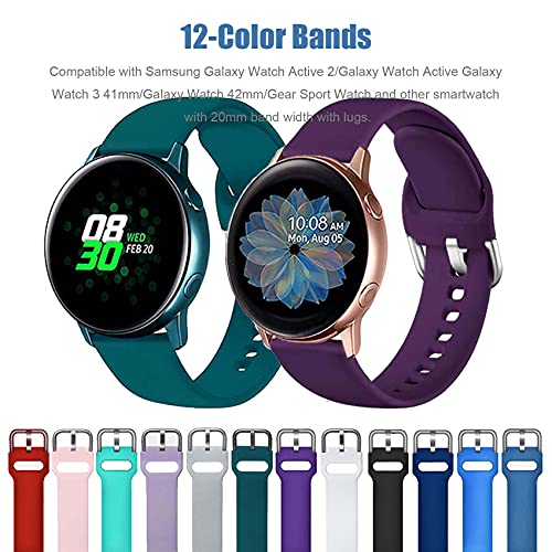 EnoYoo 12 Color Bands Compatible for Samsung Galaxy Watch 4/ Active 2 40mm 44mm/Galaxy Watch 4 Classic/Galaxy Watch 5/Galaxy Watch 5 Pro, 20MM Soft Silicone Strap for Women Men
