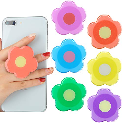 Weewooday 6 Pieces Flower Phone Back Grips Colorful Flower Finger Phone Stand Foldable Finger Holder Cute Cellphone Grip for Most Smartphones and Tablets, 6 Colors