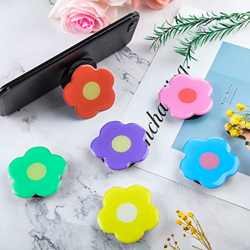 Weewooday 6 Pieces Flower Phone Back Grips Colorful Flower Finger Phone Stand Foldable Finger Holder Cute Cellphone Grip for Most Smartphones and Tablets, 6 Colors