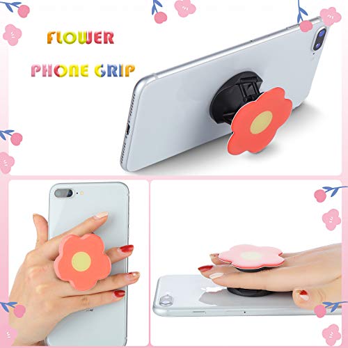 Weewooday 6 Pieces Flower Phone Back Grips Colorful Flower Finger Phone Stand Foldable Finger Holder Cute Cellphone Grip for Most Smartphones and Tablets, 6 Colors