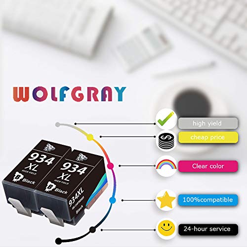 Wolfgray 2-Black 934XL 935XL Compatible Ink Cartridge Replacement for HP 934 935 Combo Pack High Yield for HP OfficeJet Pro 6835 6230 6812 6815 6830 6820 6220 Printer