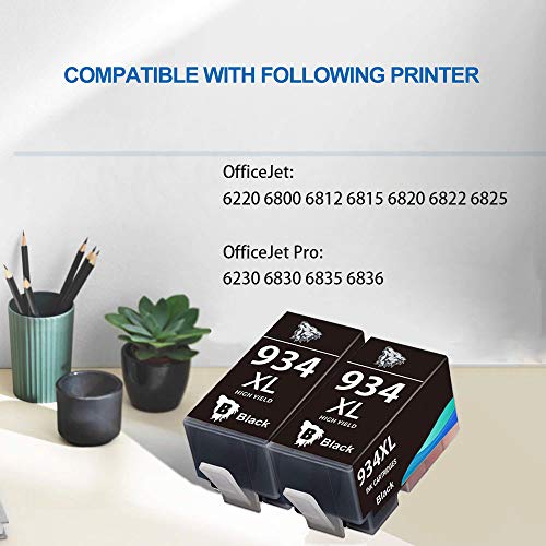 Wolfgray 2-Black 934XL 935XL Compatible Ink Cartridge Replacement for HP 934 935 Combo Pack High Yield for HP OfficeJet Pro 6835 6230 6812 6815 6830 6820 6220 Printer