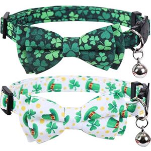 lamphyface 2 pack st.patrick's day cat collar with cute bow tie and bell breakaway adjustable safety