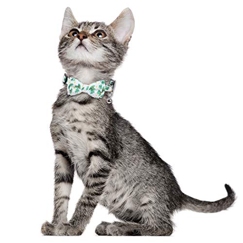 Lamphyface 2 Pack St.Patrick's Day Cat Collar with Cute Bow Tie and Bell Breakaway Adjustable Safety