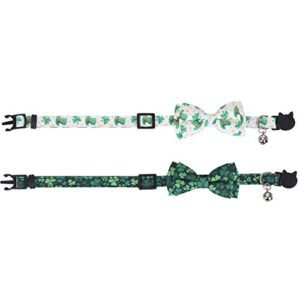 Lamphyface 2 Pack St.Patrick's Day Cat Collar with Cute Bow Tie and Bell Breakaway Adjustable Safety