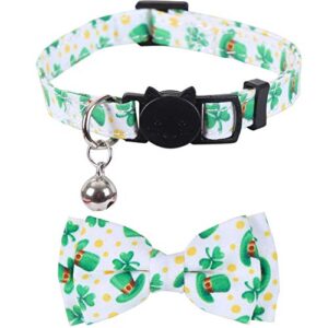 Lamphyface 2 Pack St.Patrick's Day Cat Collar with Cute Bow Tie and Bell Breakaway Adjustable Safety