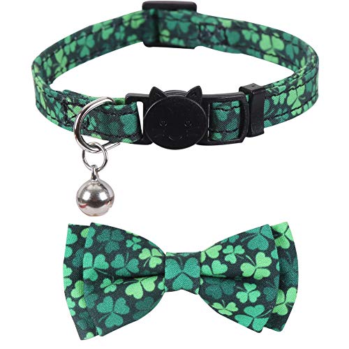 Lamphyface 2 Pack St.Patrick's Day Cat Collar with Cute Bow Tie and Bell Breakaway Adjustable Safety