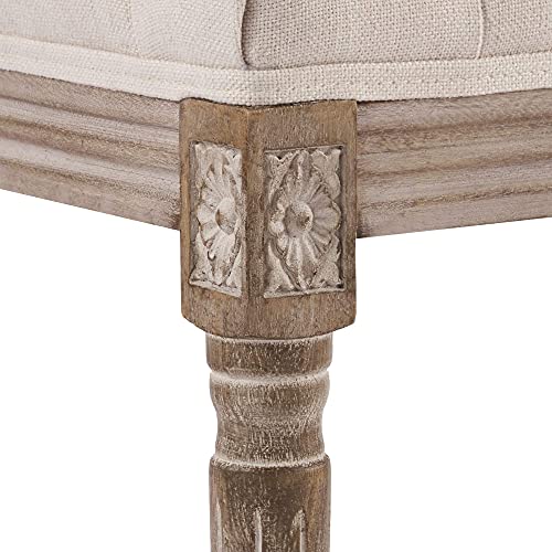 VONLUCE French Vintage Foot Stool with Rustic Wood Legs and Padded Seat, Upholstered Vanity Stool Piano Stool and Entryway Bench, Tufted Fabric Ottoman Stool for Bedroom Living Room More, Beige