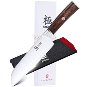 kyoku 7 inch santoku knife - daimyo series - asian knife japanese chef knife with ergonomic rosewood handle, & mosaic pin - japanese 440c stainless steel kitchen knife with sheath & case
