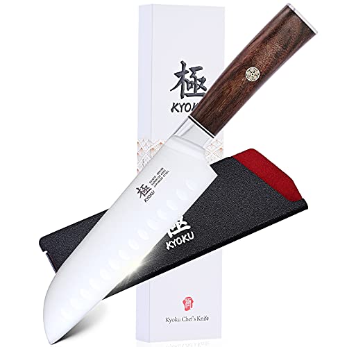 KYOKU 7 Inch Santoku Knife - Daimyo Series - Asian Knife Japanese Chef Knife with Ergonomic Rosewood Handle, & Mosaic Pin - Japanese 440C Stainless Steel Kitchen Knife with Sheath & Case